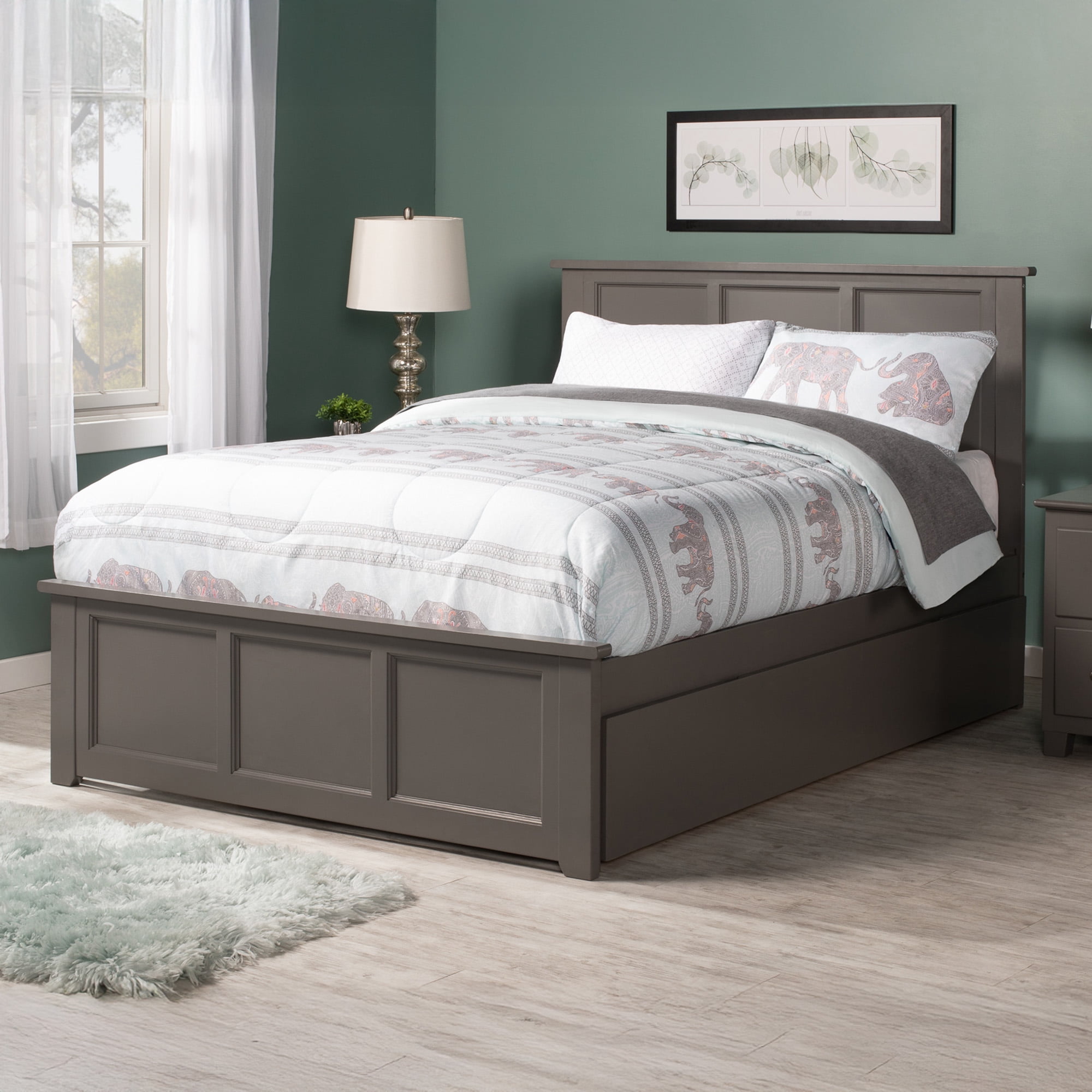 AFI Madison Full Wood Platform Bed with Matching Footboard & Full Trundle, Grey