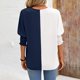 thumbnail image 4 of Fiudx Camisas de Mujer Top de Bloques de Color con Cuello En V, Informal, Suelto, con Mangas Anudadas para Mujer, 4 of 4