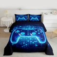 thumbnail image 2 of Manfei Neon Gamepad Bedding Comforter Set 2pcs for Boys, Teens Gamer Twin Comforter Sets, Black Blue Stereoscopic Cubes Bedding Set, Lightweight Room Decor, 2 of 8