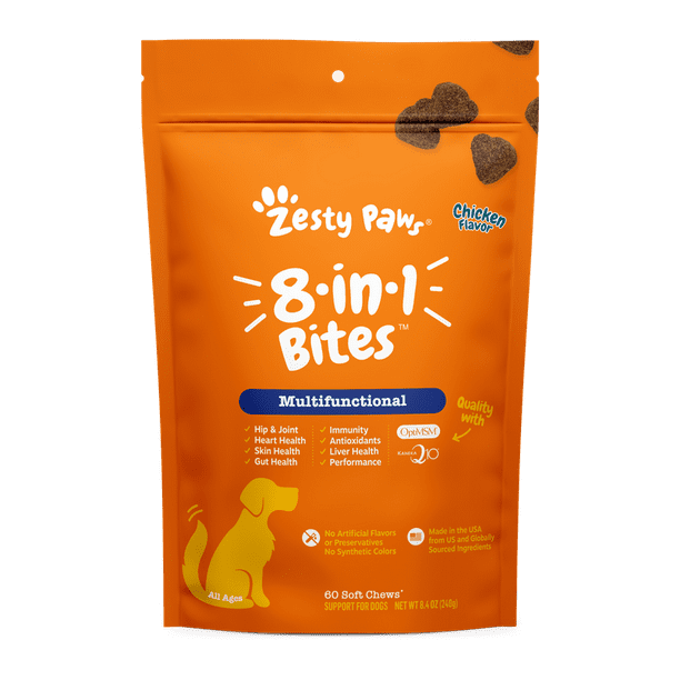 Zesty Paws 8in1 Multivitamin Bites for Dogs, Chicken Flavor, 60 Count
