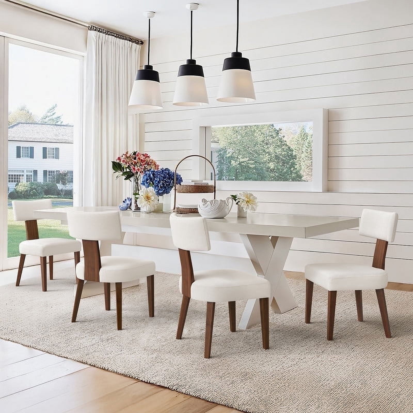 Dycanpo Dining Chairs Set of 4,Upholstered Mid Century Modern Round Dining Room Chairs for Living Room,Beige