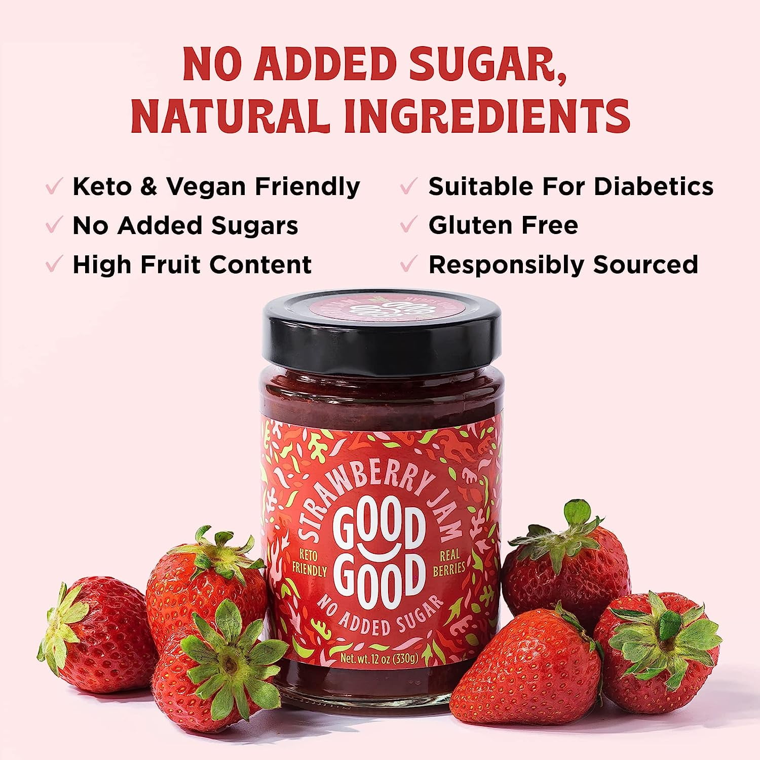 Pack of 6, Good Good Strawberry Jam, 12 oz