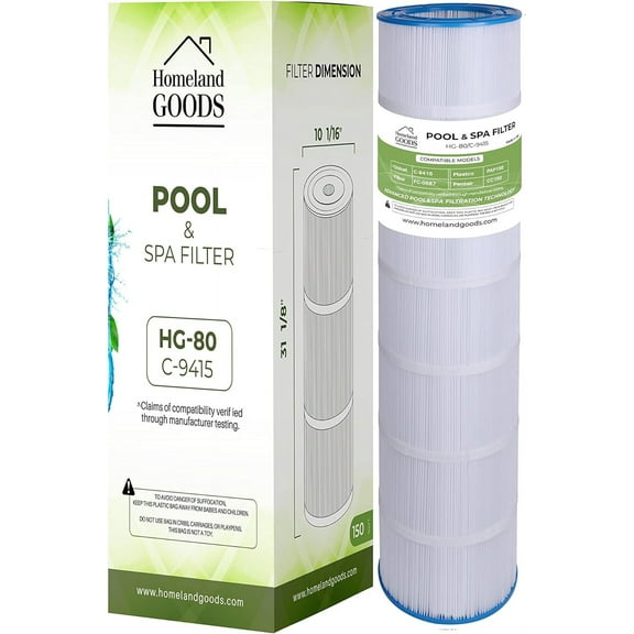 Homeland Goods PLF150A Pool Filter Replacement for Pentair CC150, CCRP150, PAP150, Unicel C-9415, R173216, Filbur FC-0687, 160317, 160355, 160352, Predator 150, 150 sq. ft. 31 1/8" x10 1/16" 1PK