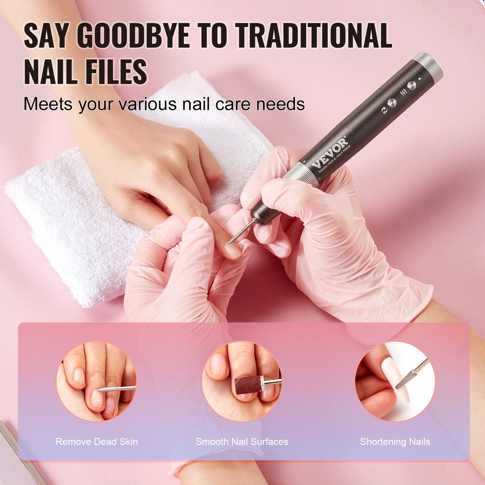 Electric Cordless Nail Drill 30000RPM Variable Speed Rechargeable E File Machine Portable Manicure Pedicure Polisher with 50 Sanding Bands for Dead Skin Removal and Nail Smoothing