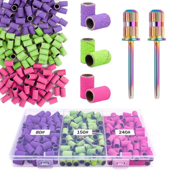 Rolybag Sanding Bands for Nail Drill Sanding Bands#80#150#240 Grits 210Pcs Color Coarse Fine Nail Sanding Bands 2Pcs Nail Drill Bits 3/32"" Mandrel Bits Portable Storage Box Set