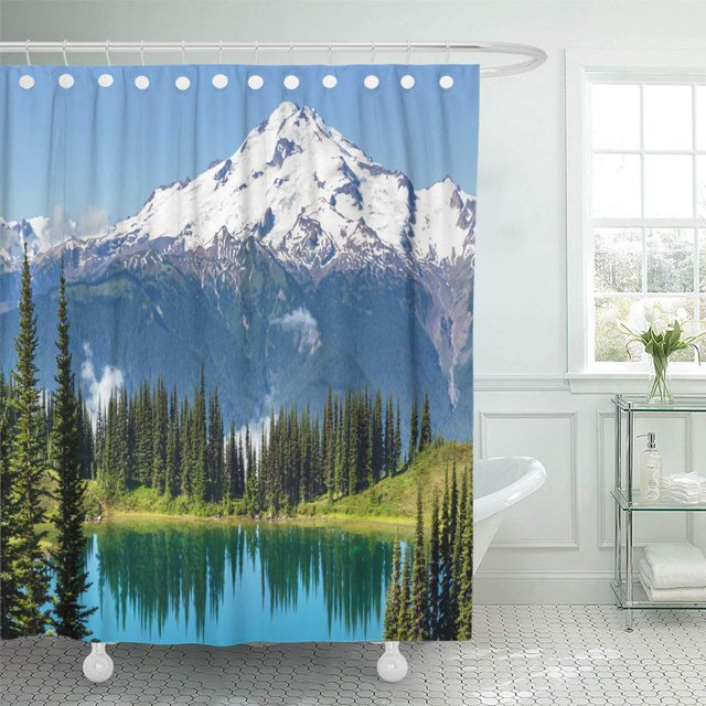 ABPHQTO Blue Lake y Glacier Peak en Washington EE. UU. Cortina de ducha verde 160x180 cm