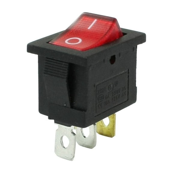 250VAC 6A / 125VAC 10A 3-Pin Red Light Lamp SPST On Off Rocker Switch
