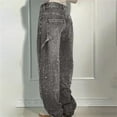 thumbnail image 6 of Women's Starry Sky Rhinestone High Waisted Baggy Jeans, Loose Fit Straight Leg Denim Pants with Stretchable Comfort, Casual Wide Leg Trousers for Daily Wear and Street Fashion Grey L, 6 of 6