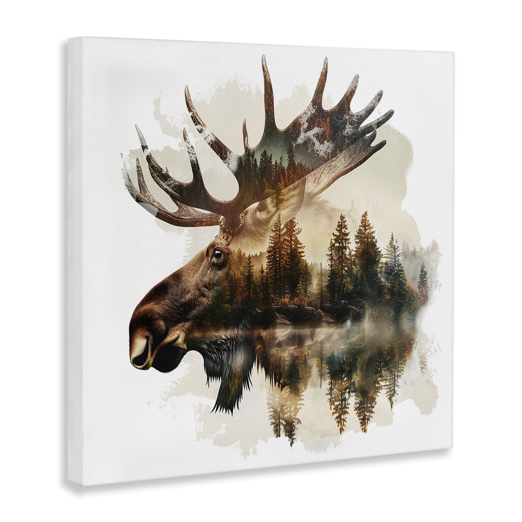 Stupell Industries Moose Antlers Silhouette Animals Painting Wrapped Canvas Art Print Wall Art, 17 x 17