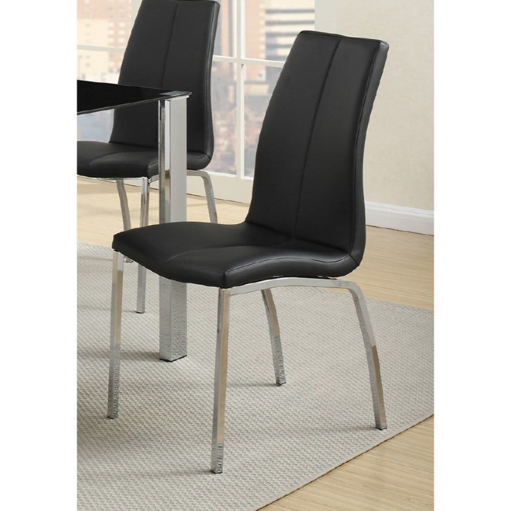 Contemporary Faux Leather Upholstery Dining Chair Set Of 2 Black And Chrome