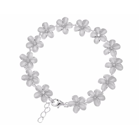 925 sterling silver Hawaiian plumeria flower link bracelet cz 10mm 7"