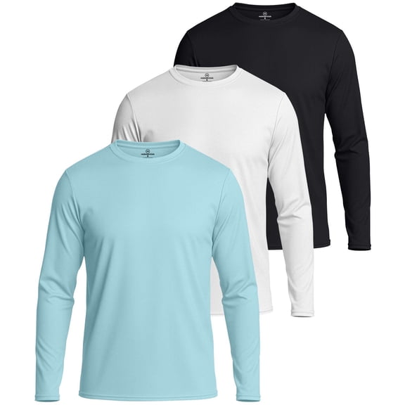 Real Essentials 3 & 5 Pack: Men's Mesh Quick Dry Athletic Long Sleeve T-Shirt UPF SPF UV Sun (Available In Big & Tall)