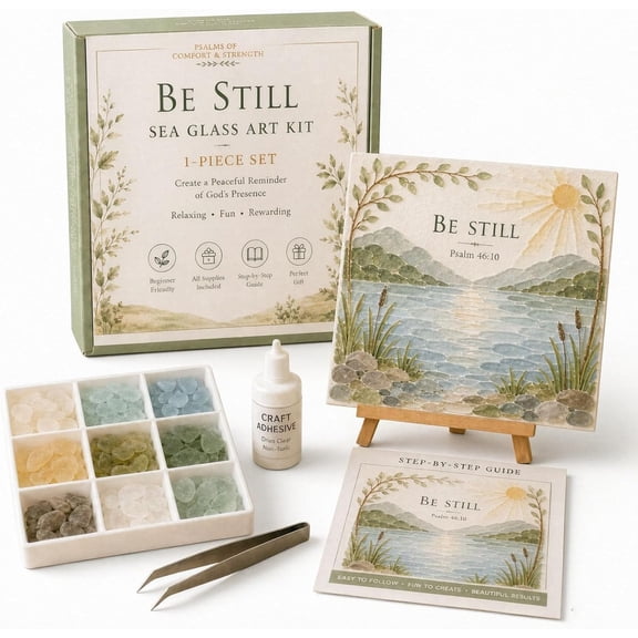 Psalms of Comfort & Strength Sea Glass Art Kit, Christian DIY Craft Kit with Inspirational Bible Verse Design, Religious Gift for Women, Faith Home Decor Wall Art,#A