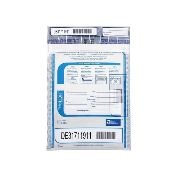 Control Papers 9" x 12" TripLOK Tamper-Evident Bags Clear 100/Pack 585028