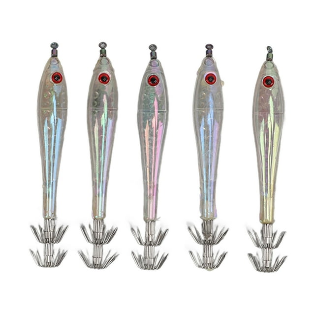 5PCS Hard Fishing Lure Simulation Squid False Bait Hooks Artificial Squid Double Hook JigTransparent White