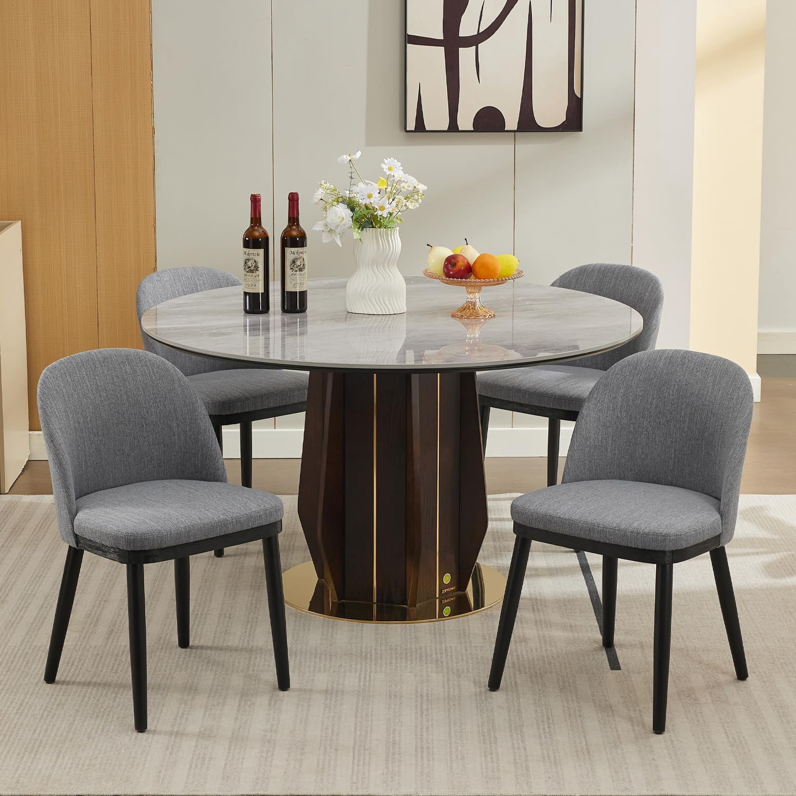 Ataucjin Dining Chairs Set of 2,Modern Fabric Upholstered Kitchen Side Chairs with Curved Backrest and Wood Leg, Armless Dining Chair for Restaurant/Cafe