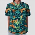 thumbnail image 2 of TOWMUS Womens Summer Blouses Women's Summer Lapel Print Cotton and Linen Top Shirts for Women Linen Floral Blouse Dark Green, 2 of 5