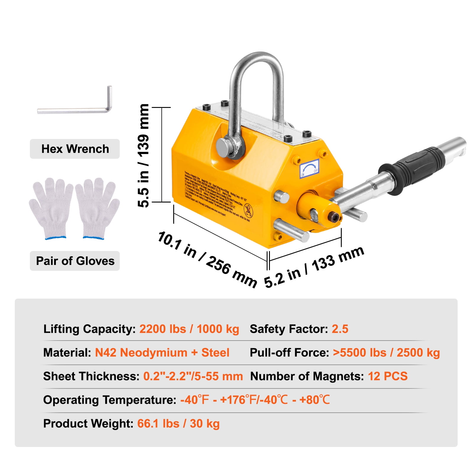 KFFKFF Heavy Duty Hoist, Pulling Force of 2200lbs/1000kg, Safety Factor of 2.5, Constructed from Neodymium & Steel, Equipped with Release Function, Permanent Lifting Magnets, Robust Magnet for Hoist