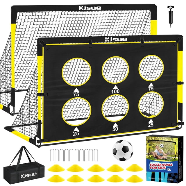 Set de porterías de fútbol KJSUE para niños con 2 redes de 6 x 4 pies, balón, bomba y accesorios