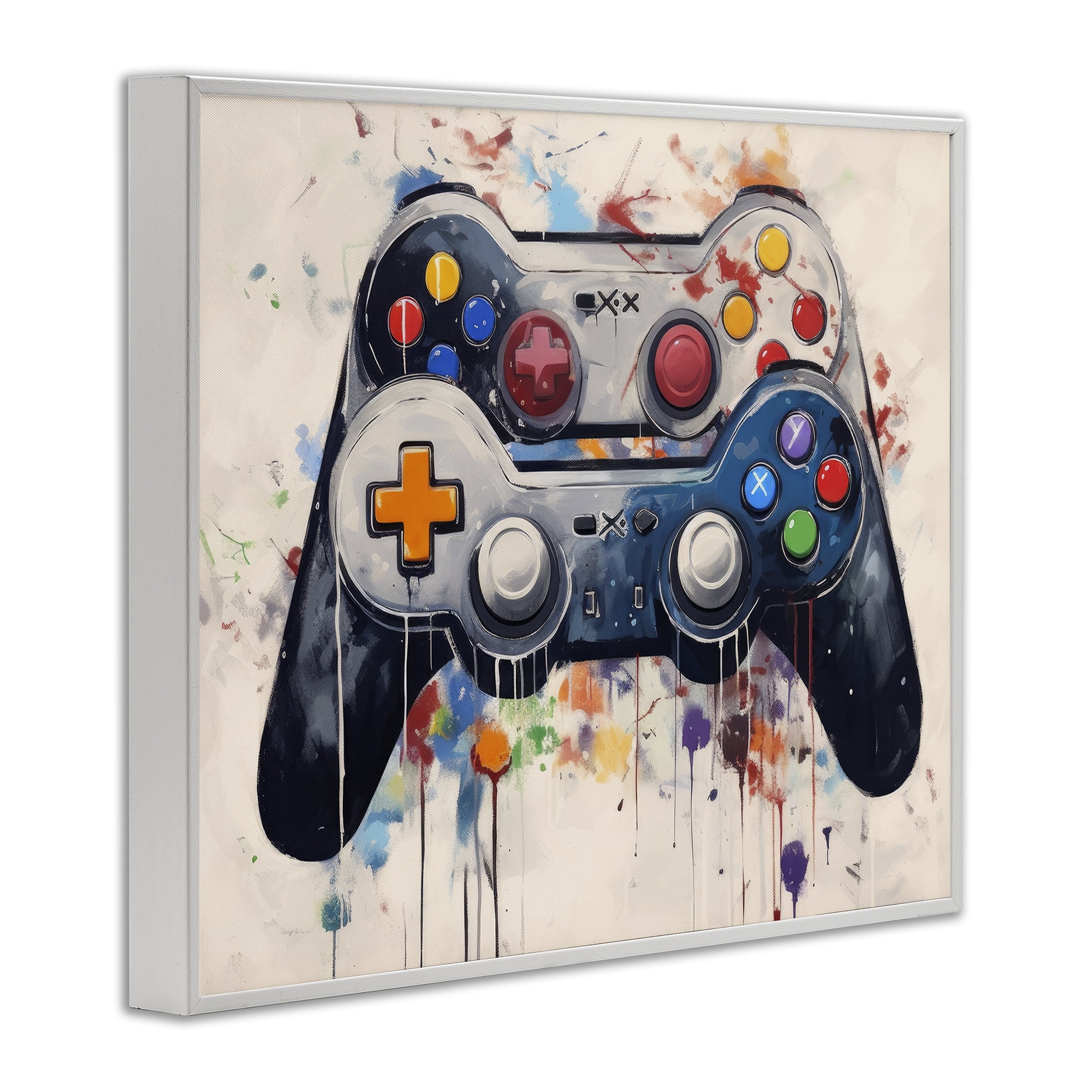 Stupell Industries Joystick Journeys Controller Duo White Framed Giclee Art, design by Lazar Studio