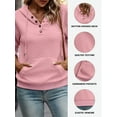 thumbnail image 3 of DOKOTOO Hooded Tops for Woman Drawstring Sweatshirts with Pockets Button Quilted Texture Pullover Hoodies Pink M US8-10, 3 of 6