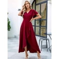 thumbnail image 6 of Women'S Long Formal Dresses Split Elegant V Neck Wrap Ruffle Wedding Guest Dresses Wine Red XL, 6 of 9