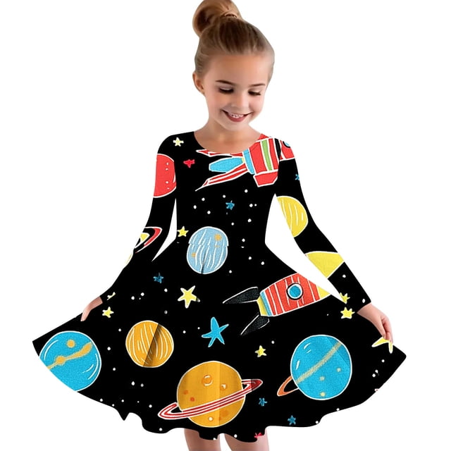 LOVZFMLL Robe d'Été à Manches Courtes pour Filles, Col Rond Imprimé