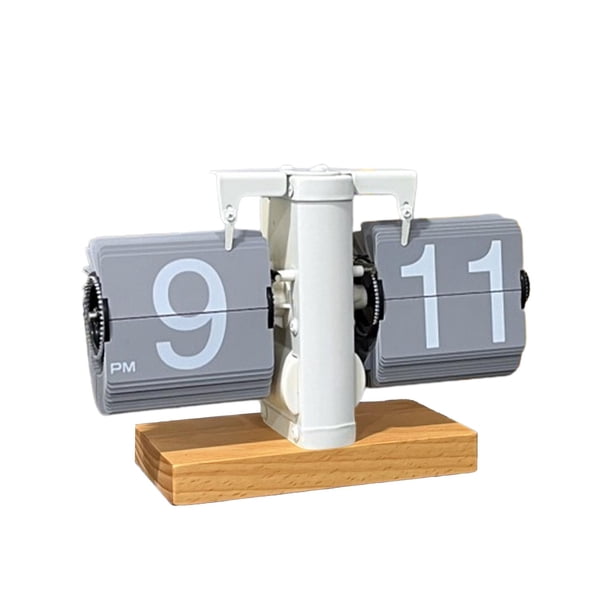 Reloj de escritorio abatible, retro, digital, automático, con cambio de página automático, para mesa Gris