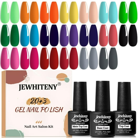 Set de esmaltes de uñas JEWHITENY en gel de 20 colores, 5 ml con base y capa superior