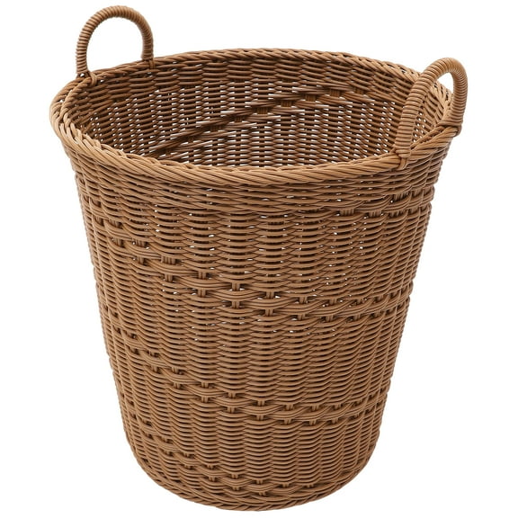 FONDOTIN Brown Woven Plastic Rattan Laundry Basket for Home Storage, Organization, and Stylish Room Decor