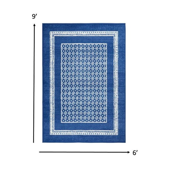 6’ x 9’ Navy and Ivory Geometric Area Rug
