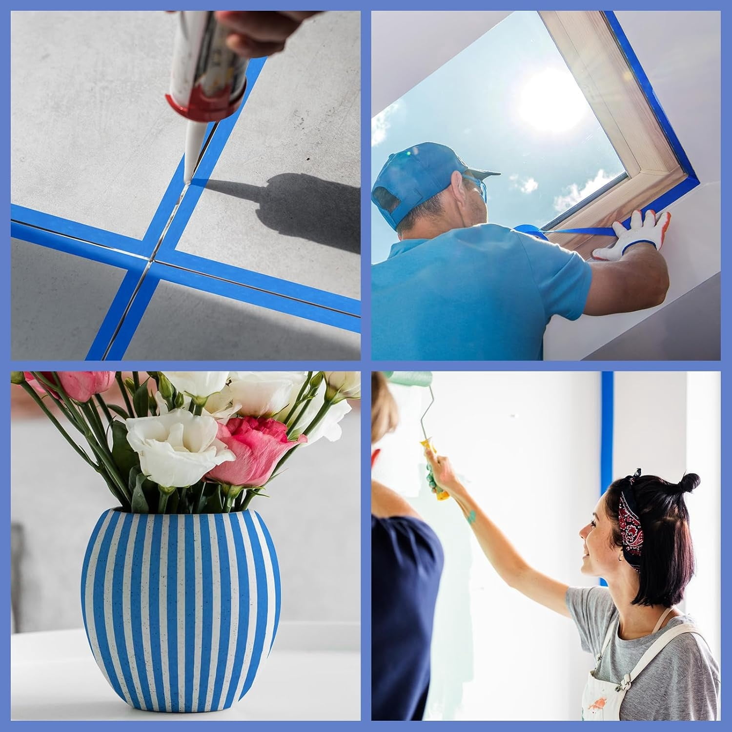 20 Rolls Blue Painters Tape 1 Inch Wide 0.94In x 1100 Total Yards Bulk Blue Masking Tape, Heat Resistant Washi Tape for Wall Painting DIY Projects, Sharp Lines