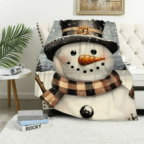 Pratyus Snowman Flannel Throw Blanket for Couch Sofa Bed, Christmas Home Decor for All Seasons - Soft and Cozy Flannel Material 40x50in