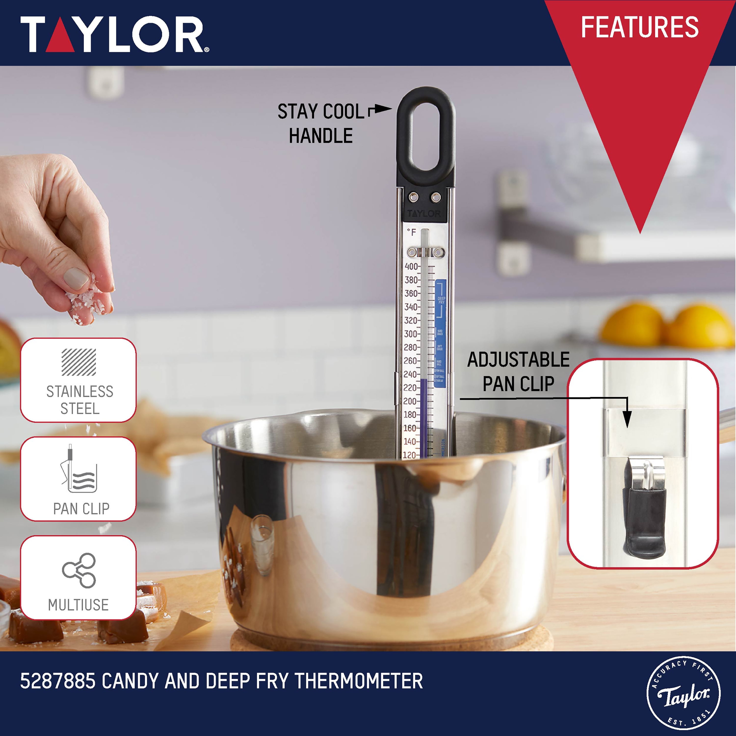 Taylor Digital Premium High Heat Resistant Candy Thermometer, Meat Deep Fry  and Craft Thermometer, with pan/Kettle Clip and Heat Shield, Backlit