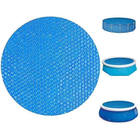 Waterproof Solar Blanket Pool Cover, Pool Cover8/10/12/16ft Dust Swimming Pool Cover Protector Heat Cover Telescopic Leaf Maintenance Net, for Garden Outdoor Paddling Family Pools (10 Ft)