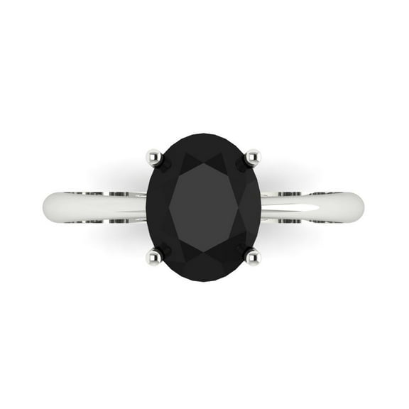 Clara Pucci 14K White Gold 2ct Onyx Solitaire Ring for Women