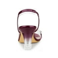 thumbnail image 2 of BLISSFUL STEP Women's Flower Rhinestone Slingback Clear Mid Heel Slip On Sandals Burgundy 7, 2 of 7