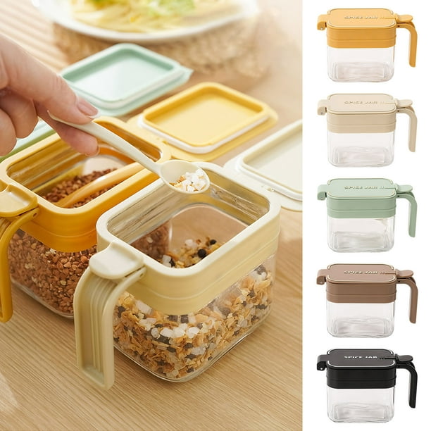 Xihbxyly Caja para Condimentos, Material Apto para Uso Alimentario, Tapa Antipolvo, Interior Desmontable, Incluye Cuchara Práctica, Fácil de Limpiar, Solución de Almacenamiento para La Cocina, Artícu