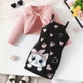 thumbnail image 2 of Girls Outfits Set Long Sleeve Top With Kitty Heart Print Dress Outfit For Toddler Kids Casual Summer Elastic Comfortable for 3-4 Years, 2 of 9