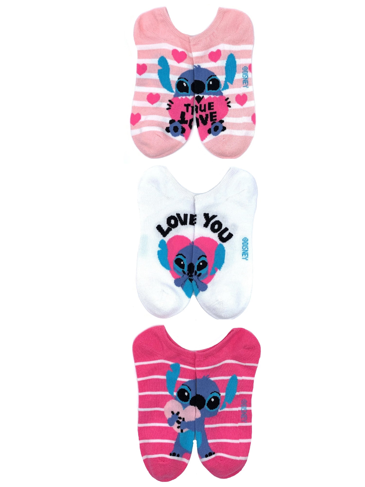 Disney Lilo & Stitch, Valentine's Day Women's No-Show Socks, 3-Pack, Size 4-10