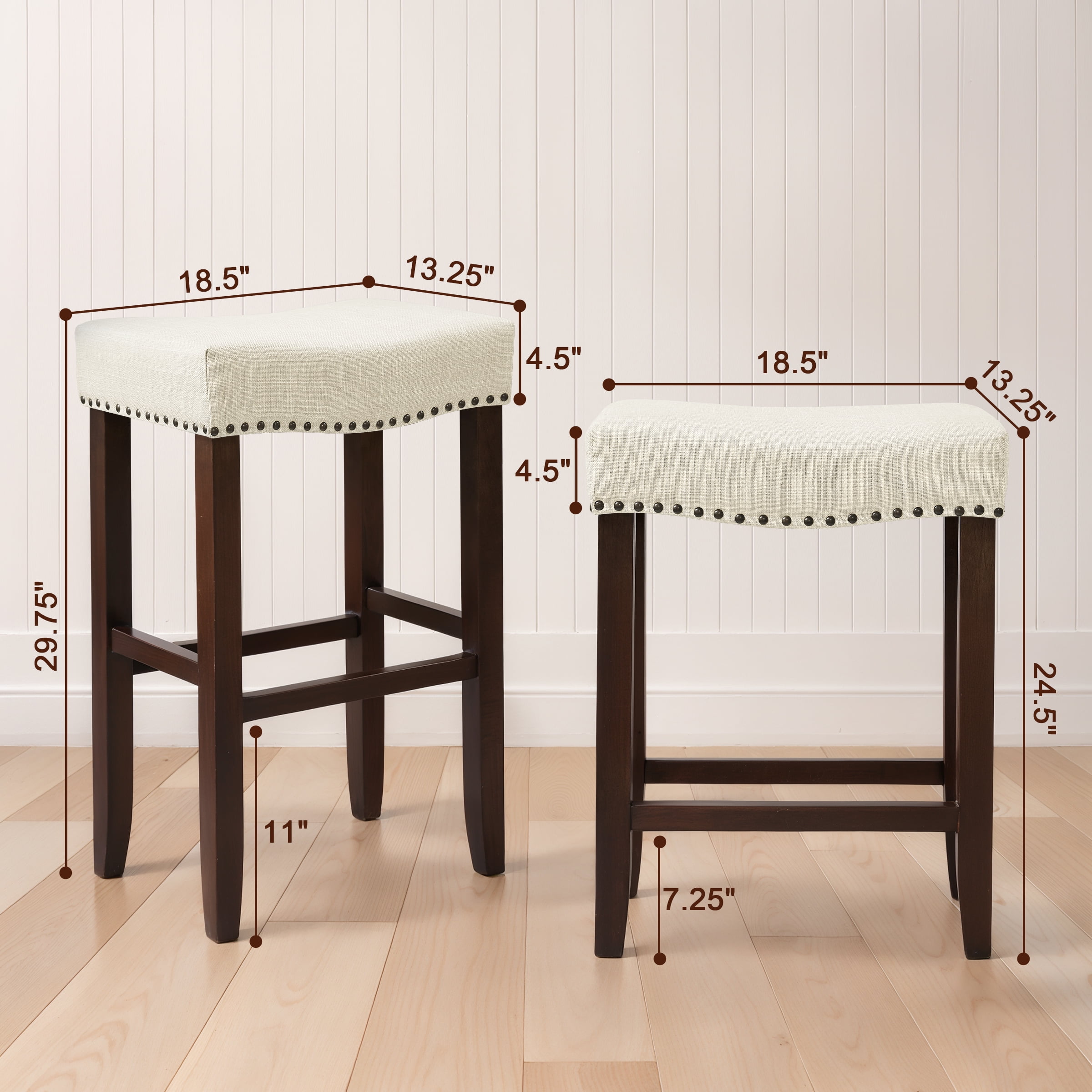 DyFun 29" Bar Stools Backless Modern Counter Stool Chairs Wooden Kitchen Island Stools (Set of 2, Ivory)