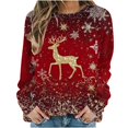thumbnail image 2 of Uootdi Women's Christmas Print Long Sleeve Sweatshirt Floral Print Crew Neck Casual Loose Fit Classic Cute Christmas Print Pullover Tops Trendy Fall Holiday Party Wear Gray Women Top, 2 of 6