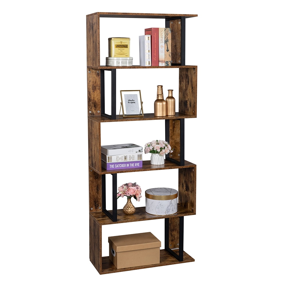 Veryke 5-Tier Bookcase and Bookshelf Display Shelf, S-Shaped Z-Shelf Bookshelves, Storage Shelving