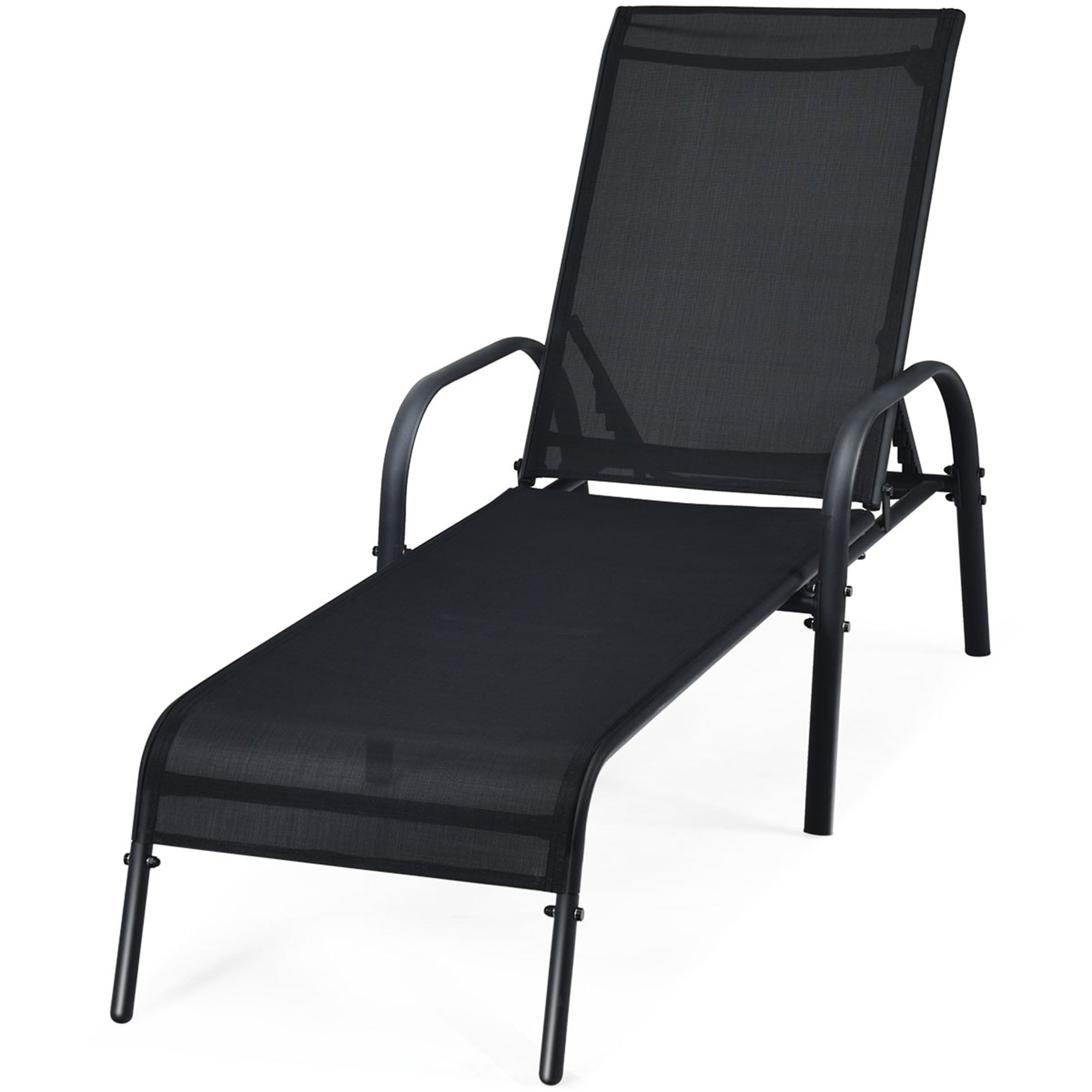 Gymax Reclining Fabric Outdoor Chaise Lounge - Set of 2, Black