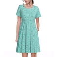 thumbnail image 1 of Easygdp Teal Turquoise Glitter para Vestido Transpirable de Mujer, Vestido Suelto de Manga Corta con Pliegues y Bolsillos para el Verano, 1 of 6