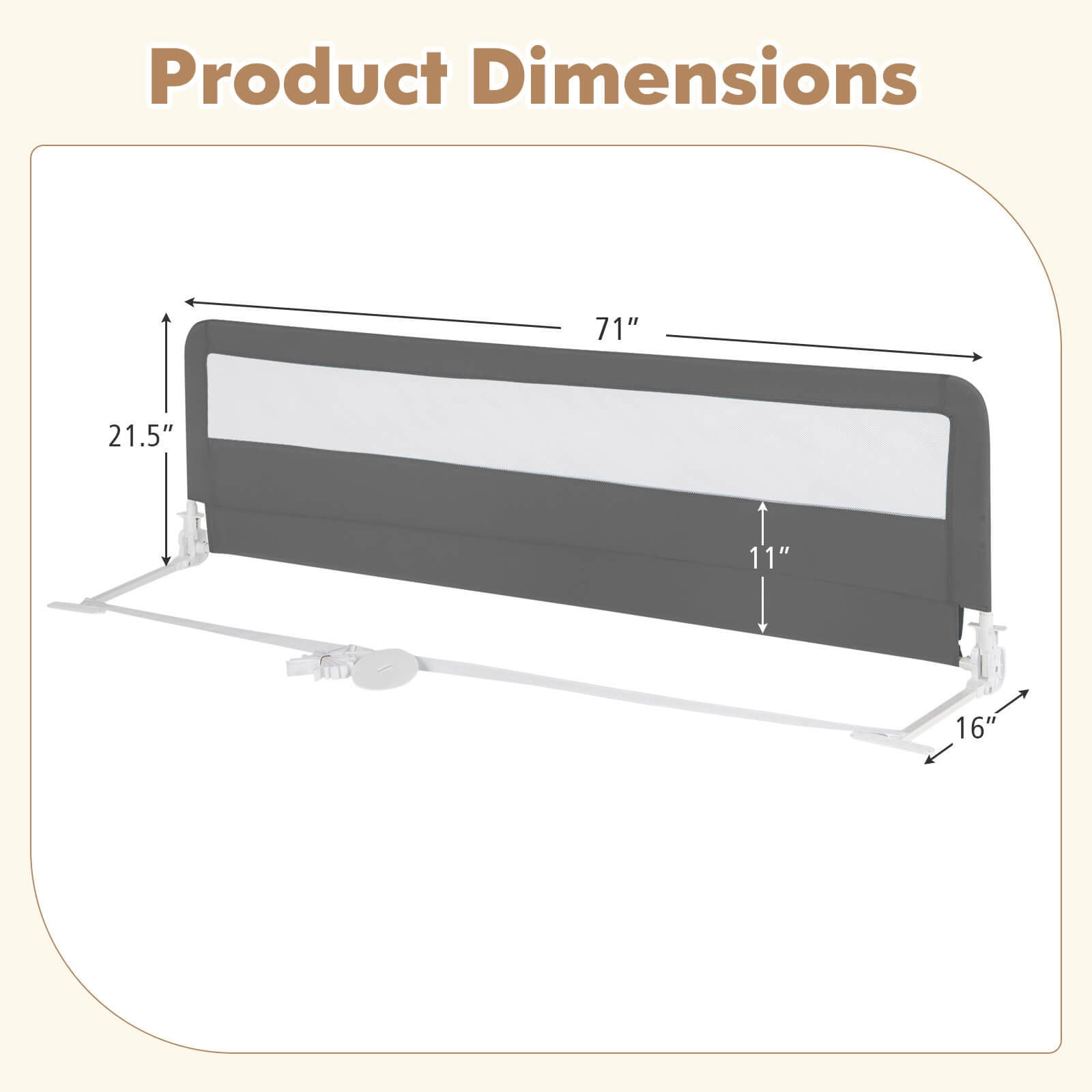 Babyjoy 71" Long Bed Rail for Toddlers with Removable Cover Breathable Mesh & Crossbar Gray