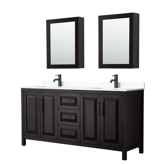 Wyndham Collection WCV252572DEBWCUNSMED Daria 72" Free Standing Double Basin Vanity Set -