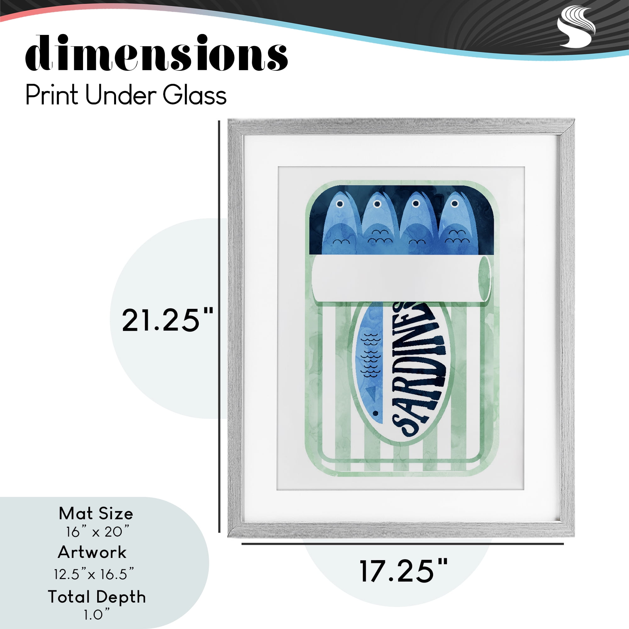 Green Stripe Sardine Tin Gray Framed Print Under Glass, design by Daphne Polselli
