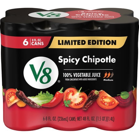V8 Spicy Chipotle 100% Vegetable Juice, 8 fl oz Can (6 Pack)