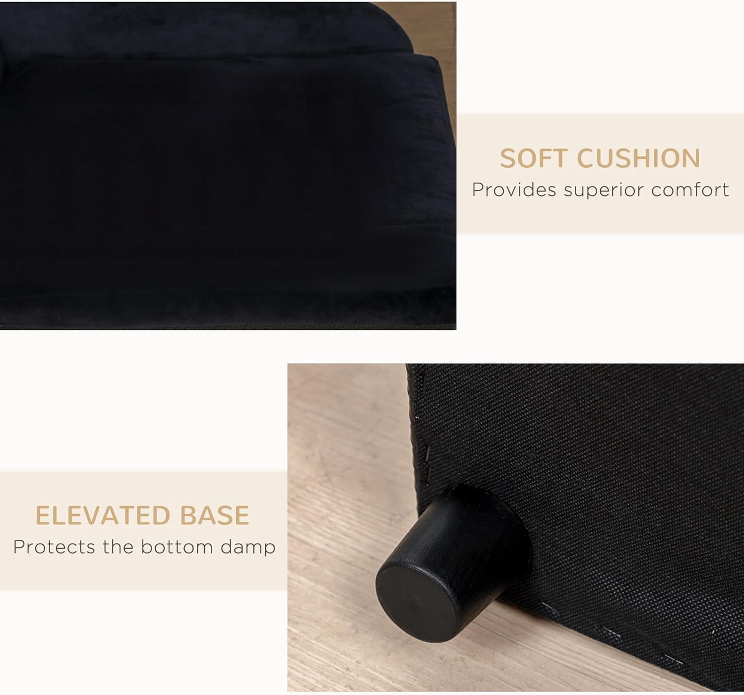 FASCK Luxury Fancy Dog Couch with Hidden Storage, Small Dog Sofa Bed with 2" Soft Foam, Modern Pet Furniture for Puppies & Little Breeds, Black